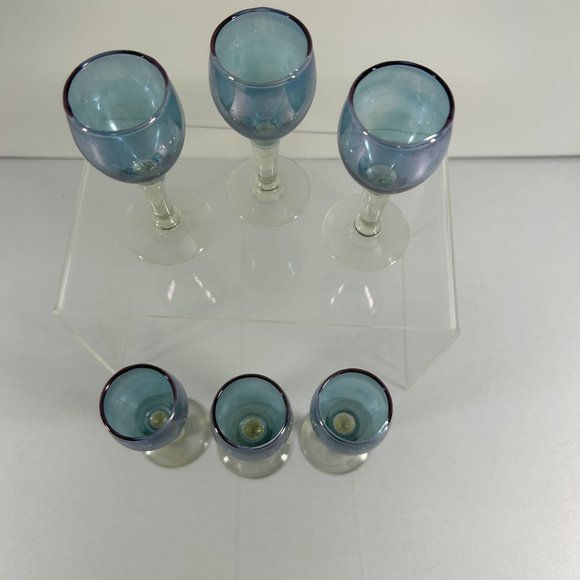 Liqueur 6 Glasses Blue Port Wine Barware Sherry Unbranded 1.5 oz Cordial Shots - Picture 3 of 8
